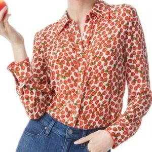 Alice + Olivia Willa Strawberry Print 100% Silk Shirt